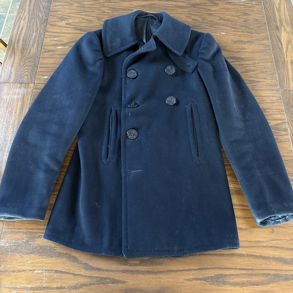 Vintage WW2 Era US Navy Naval Clothing Factory Stamp Wool Pea Coat Rare Size 34